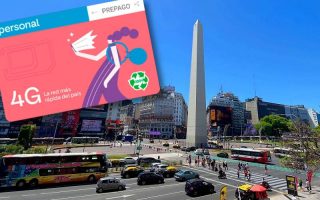 Montagem da região do Obelisco em Buenos Aires e chip pré-pago da Personal para usar internet na Argentina