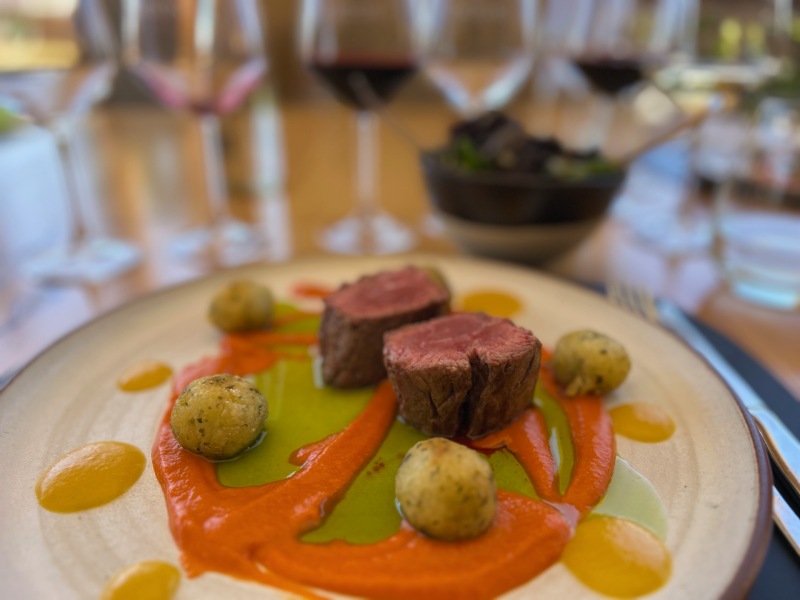 Medalhão de filé mignon com acompanhamentos em almoço  harmonizado na Norton